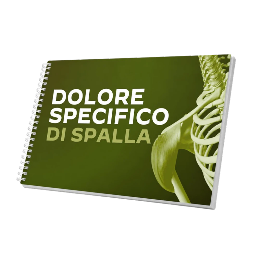 Mockup 3D delle slide rilegate a spirale del corso Dolore Specifico di Spalla