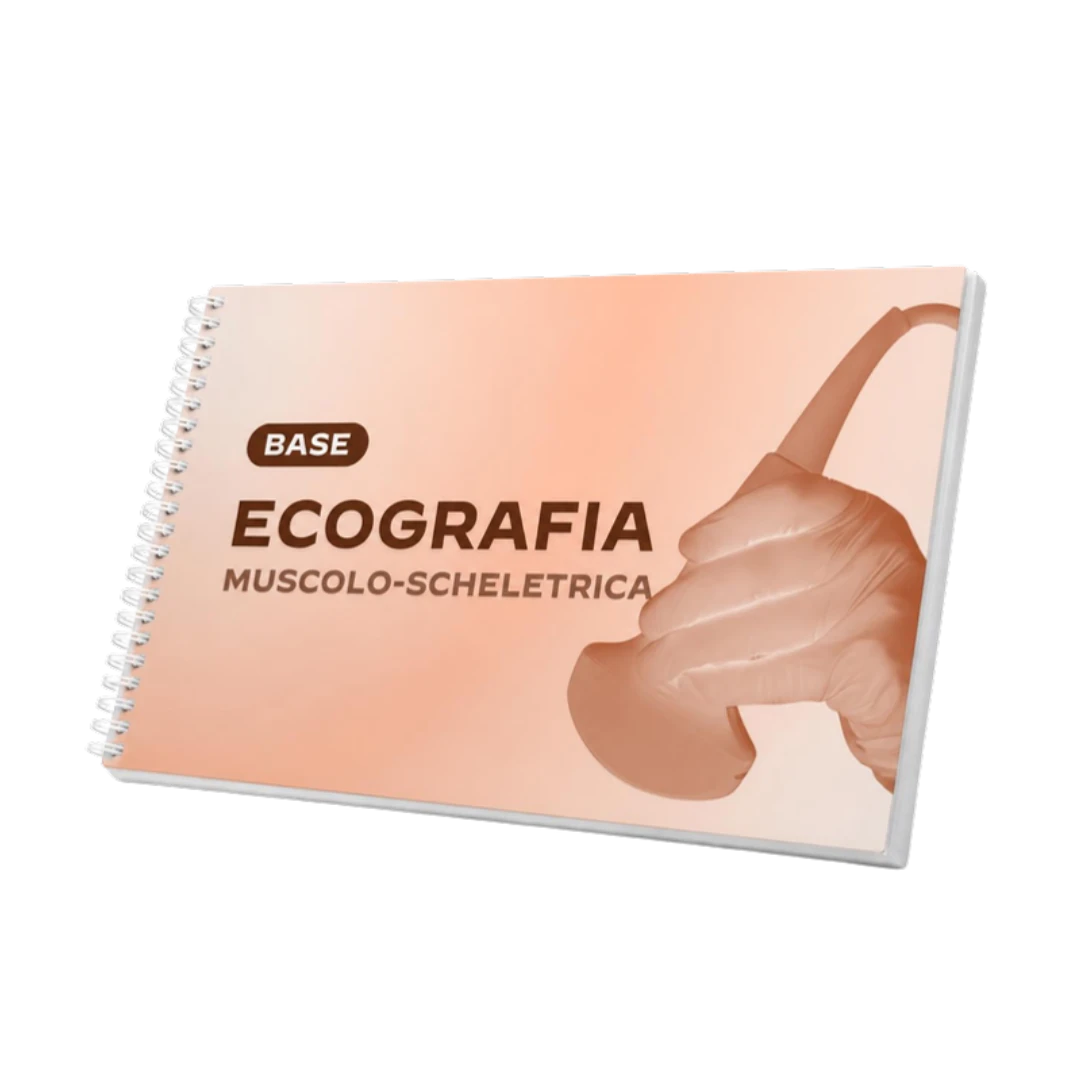 Mockup 3D delle slide rilegate a spirale del corso Ecografia Muscolo-Scheletrica: Corso Base