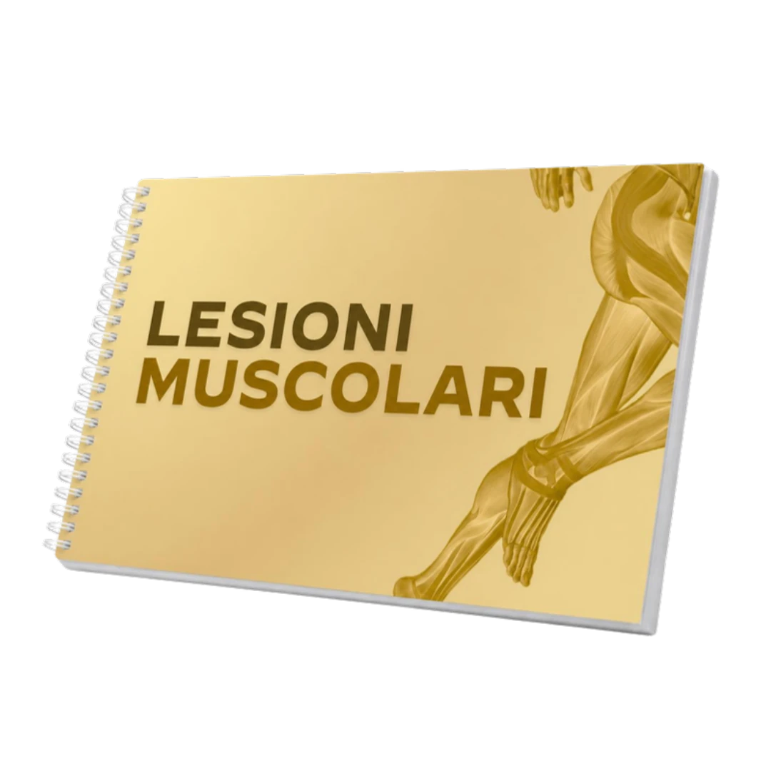 Mockup 3D delle slide rilegate a spirale del corso Lesioni Muscolari