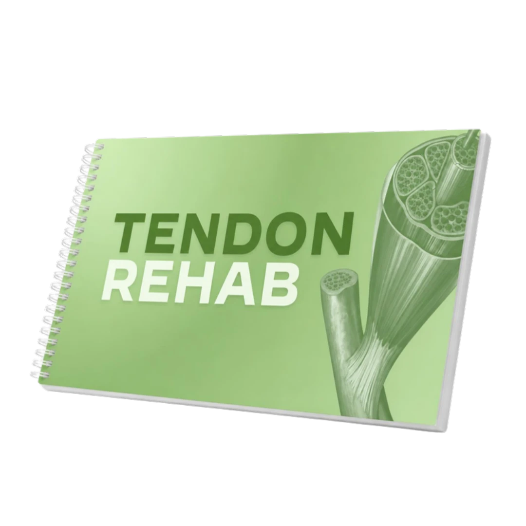 Mockup 3D delle slide rilegate a spirale del corso Tendon Rehab