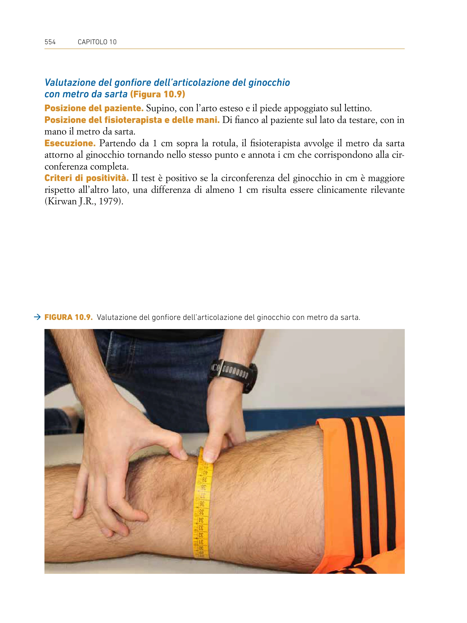 Pagina del libro Valutazione Muscoloscheletrica Quadrante Inferiore - Valutazione del gonfiore del ginocchio con metro da sarta